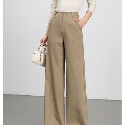 Mingbo Wide-Leg Pants for Women, Loose-Fitting Drop-Leg Pants, 2025 Spring and Autumn New Style, High-Waisted, Slimming, Casual Workwear, Tencel Cotton Pants