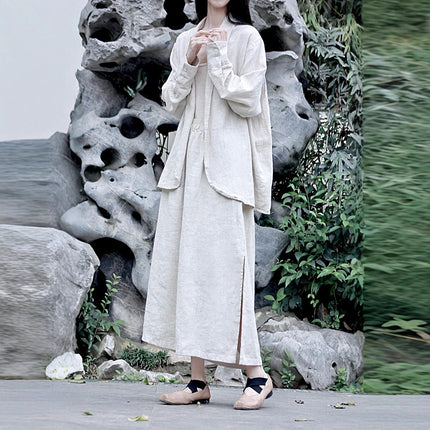 Cotton Linen Dark Cold Style Design Sense Sand Wash Linen Suit Skirt suit 2 Colors