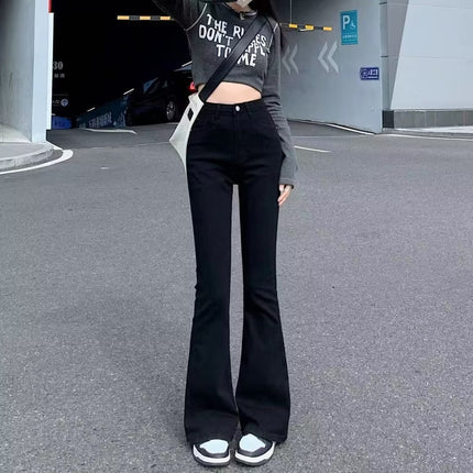 fleece-lined Black High Waist Micro-flare Jeans Women's Autumn and Winter New Slim-fit Warm Small Casual Flared Pants