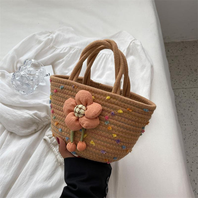 2026 New Style Women's Summer Handbag Woven Tote Bag Cotton Rope Travel Beach Handbag Cross-Border Wholesale