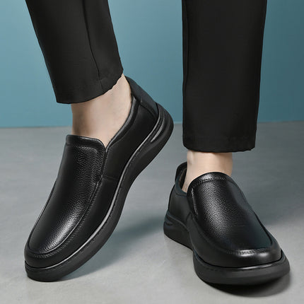Men's Leather Shoes 2026 Spring New Style Men's Slip-On Non-Slip Business Casual Shoes with Fleece Lining for Middle-Aged and Elderly Men