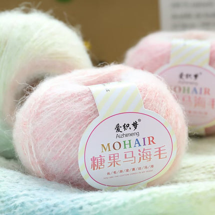 Candy Mohair Section Dyed Wool Hand-Knitted Sweater Cardigan Colorful Gradient Wool Thread Fine Wool Thread
