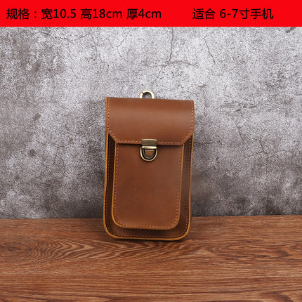 Men's Waist Bag Hanging Bag Mobile Phone Bag Genuine Leather Protective Case Crazy Horse Leather Top Layer Cowhide Outdoor Waist Hanging Bag Wholesale