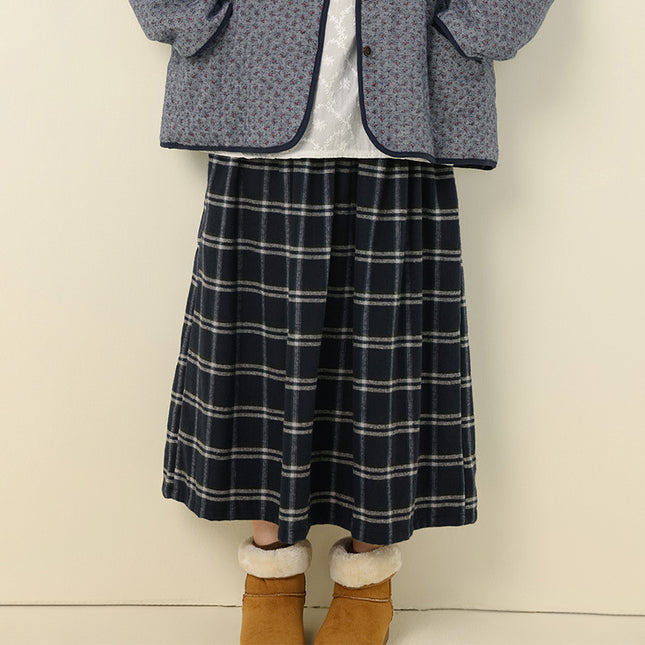 2025 New Autum Women's Korean Style Versatile Plaid Brushed Skirt Loose Casual Age-Reducing Mid-Length A-Line Skirt