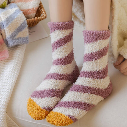 Autumn and winter thick socks children's Japanese striped pattern cute women's socks half velvet floor socks warm sleep socks wholesale