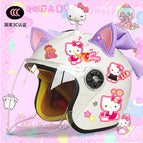 Children's 3c thickening + cat t2 / White half helmet + rocking cat + purple pink fox ears + purple butterfly
