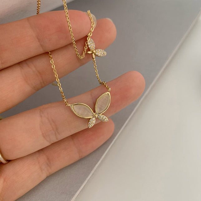 Korean-style S925 Silver Sweet Butterfly Necklace Women's Fashionable Elegant Micro-inlaid Zircon Clavicle Chain ins Artistic Sweater Chain