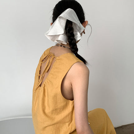 Love and Nancy Guangzhou Thirteen Lines Summer Original New Ramie V Neck Hollow Slit Smart Dress 22499