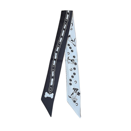 Lined Letter C Puppy Double-Layer Printed All-Match Tie Bag Ribbon Hair Band Ribbon Women's Decorative Small Scarf