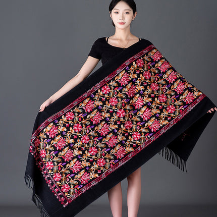 Red rich embroidered winter women's spring full garden scarf warm wedding thickened all-match cashmere ethnic style embroidery
