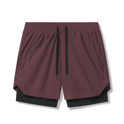 Crazy Muscle Men's Sports Casual Shorts Double Layer Fake Two-Piece Marathon Basketball Fitness Sweat-Wicking Quick-Dry Shorts