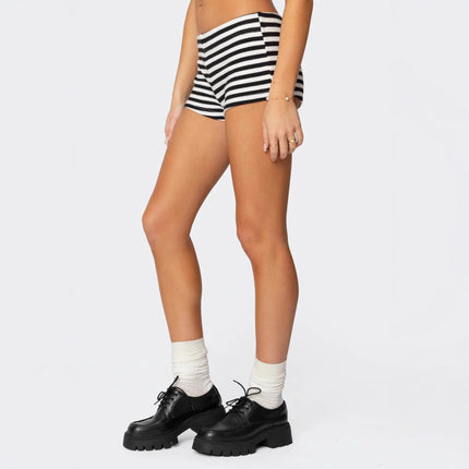New Fashion Striped American Niche Elastic Casual + Pure Desire Spicy Girl Low-Waist Shorts
