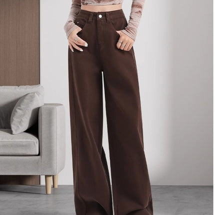 All-Match Three-Dimensional Cutting Scimitar Wide-Leg Jeans Women's 2024 Autumn New High Waist Loose Comfortable Straight Trendy Pants