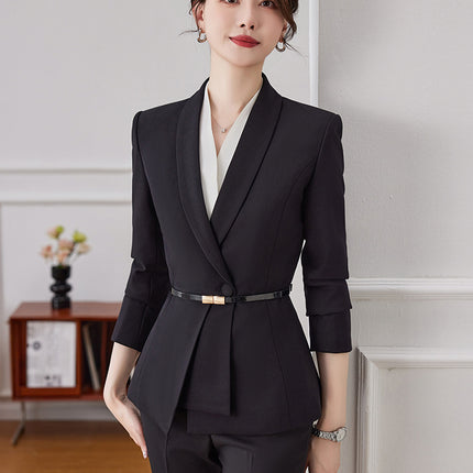 High-end professional suit suit women's long-sleeved jewelry gold shop elegant slim suit formal wear front desk manager work clothes