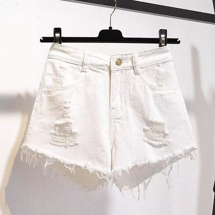 Hot girl ripped Denim shorts women's summer thin loose high waist slimming design sense niche wide leg hot pants fashion