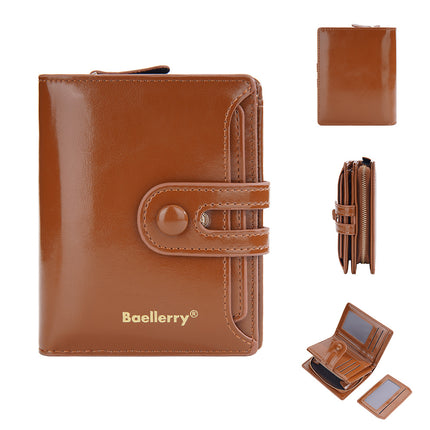 Baellerry New K-Style Cross-Border Oil Wax Leather Multi-Card Slot Buckle Wallet Zipper Women's Short Coin Purse