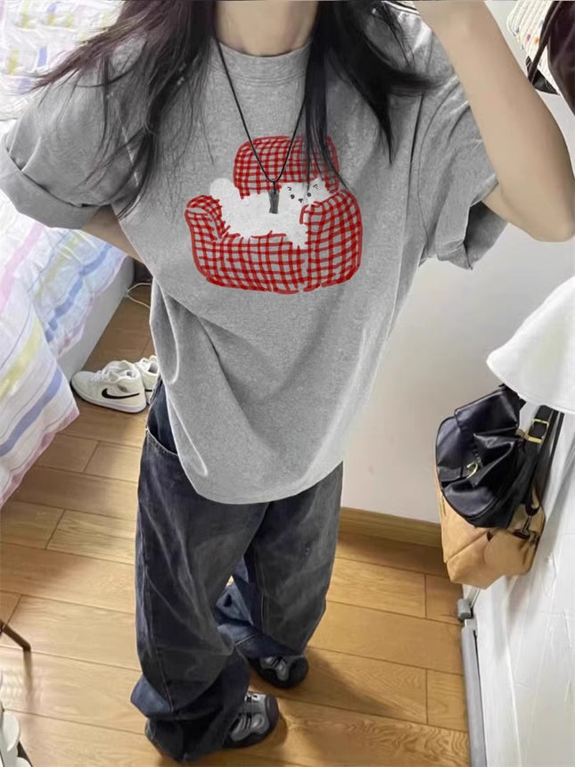 American Retro Pure Cotton Short-Sleeved T-Shirt for Women Summer 2026 New Design Student Loose and Lazy Style Half-Sleeved Top