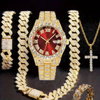 Golden red face (watch + bracelet + necklace + cross necklace + ring)