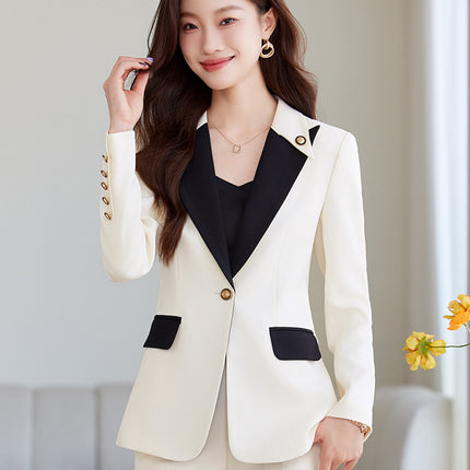 White Suit Jacket Women's 2024 Spring and Autumn New Fashion Sense Contrast Color Temperament Goddess Fan Host Professional suit