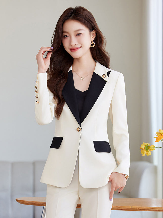 White Suit Jacket Women's 2024 Spring and Autumn New Fashion Sense Contrast Color Temperament Goddess Fan Host Professional suit