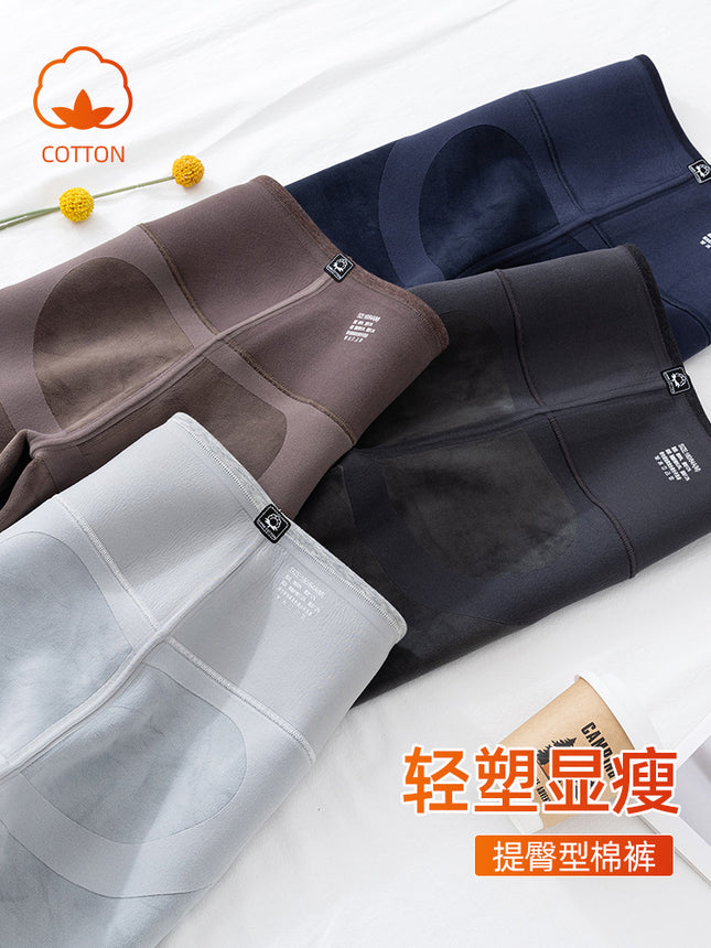 Autumn and Winter New Cotton Hip-Lifting Pants Slimming Korean Version Fleece-Lined Leggings for Women, High-Waisted Tummy Control Warm Cotton Pants