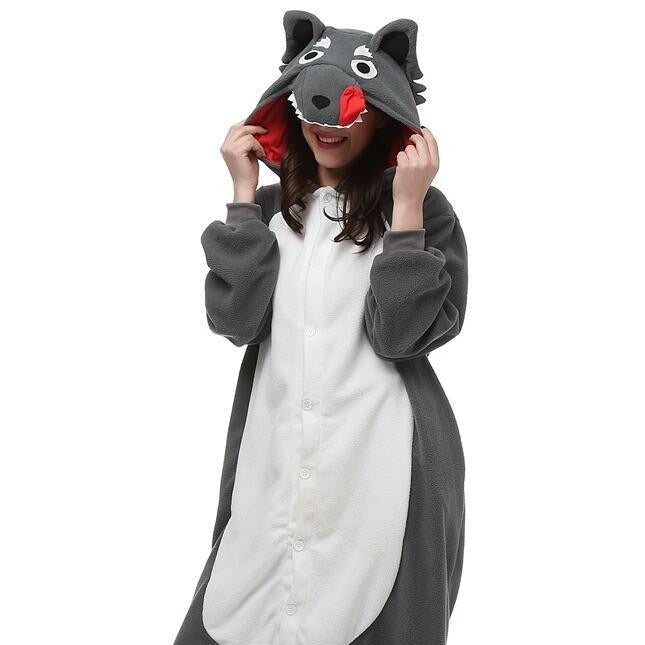 Mixed batch spring autumn and winter flannel cute cartoon conjoined animal pajamas wolf home clothes toilet lovers
