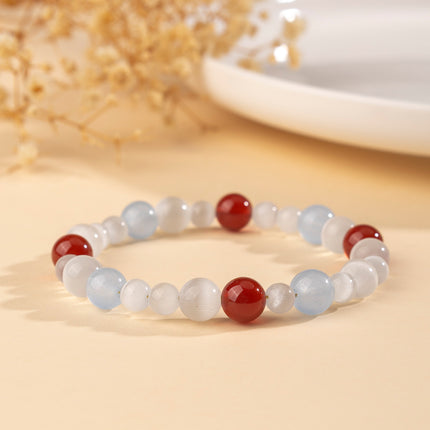 Xiaohongshu's Popular Crystal Bracelet, Natural Red Agate and White Cat's Eye Beaded Bracelet, Exquisite Ready-To-Ship Wholesale for Market Stalls