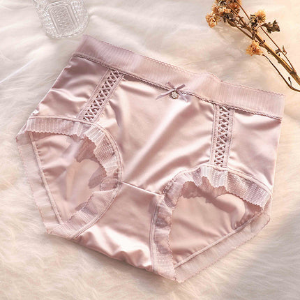 Silk Satin Panties Women's Light Luxury Light Sense Comfortable Traceless Elegant Lace Trim Mid-high Waist Mulberry Silk Crotch Briefs