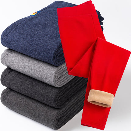 Winter Fleece-Lined Thickened Camel Wool Men's Thermal Composite Base Layer Pants Plus Size Men's Polyester Thermal Pants