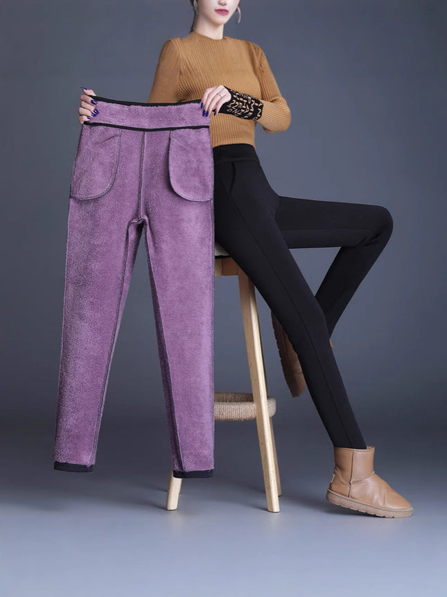 Factory direct selling leggings outer wear fleece-lined high waist padded lamb velvet leggings autumn and winter stretch slim women's pants