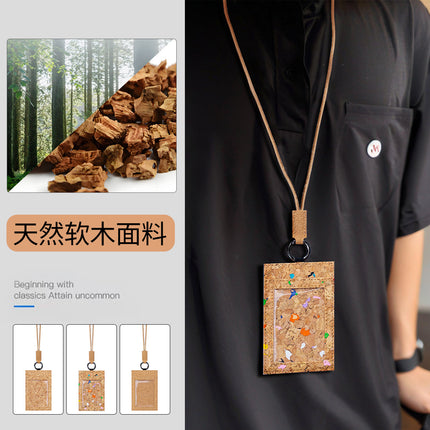 Light Luxury Cork Work Id Card Holder Vertical Style Neck-Hanging Badge Holder Custom Name Badge Access Card Holder