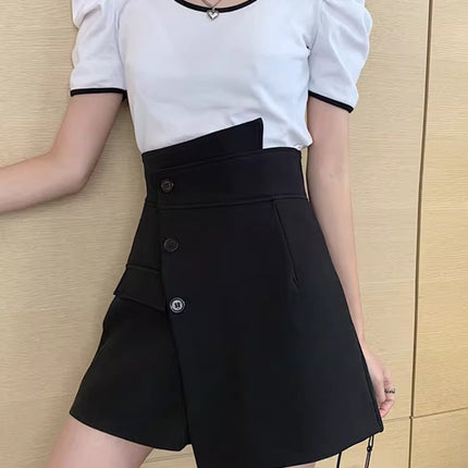 Women's Half-Length Culottes 2024 Spring New Design Asymmetrical A-Line Hip-Covering Slimming Look Short Skirt Elegant Hip-Covering Pants