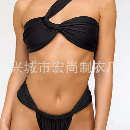 2026 Russian Little Girl Bikini European and American Ins Sexy Backless Swimsuit Plus Size One-Shoulder Swimsuit