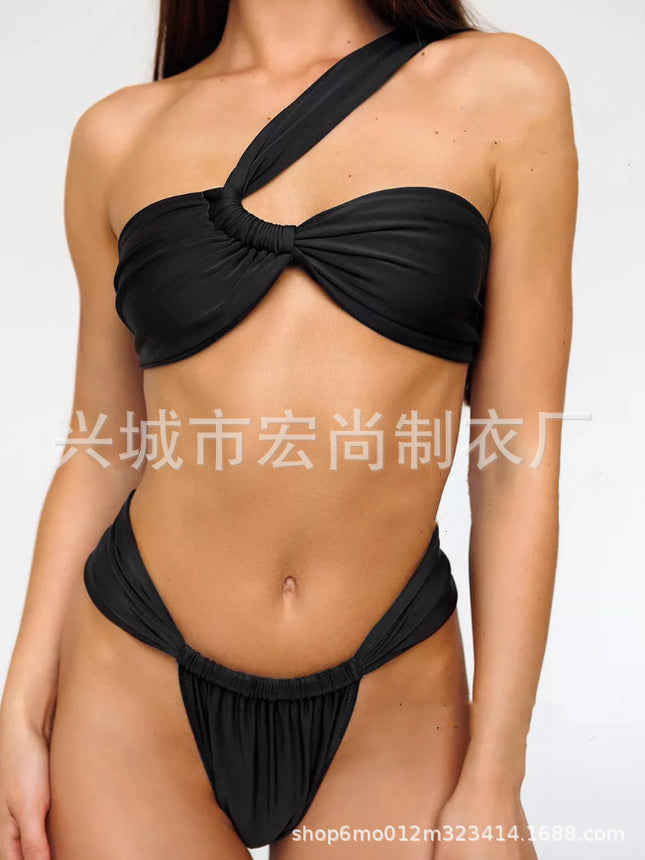 2026 Russian Little Girl Bikini European and American Ins Sexy Backless Swimsuit Plus Size One-Shoulder Swimsuit