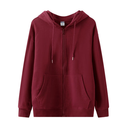 Trendy European and American Style Oversized Drop-Shoulder Fleece Zip-Up Hoodie with Pockets for Autumn and Winter