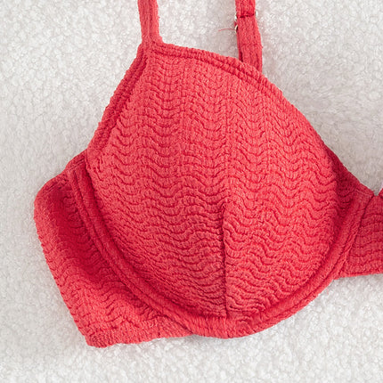 New Foreign Trade Bikini Sexy Swimsuit Women's Red Underwire Push-Up High Waist Bikini Cross-Border European and American Swimwear