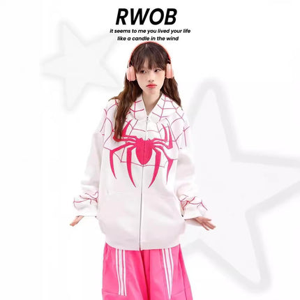 plus size National Fashion Embroidered Spider Hooded Sweater Jacket Men's and Women's Loose oversize Couple's Cardigan Top All-match