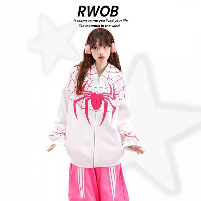 plus size National Fashion Embroidered Spider Hooded Sweater Jacket Men's and Women's Loose oversize Couple's Cardigan Top All-match