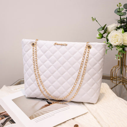 Diamond Embroidery Large-Capacity Tote Bag 2025 New Model Solid Color Chain Hardware Letter Decoration Magnetic Buckle Shoulder Bag