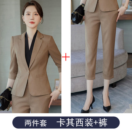 Curry Color Seven-sleeve Suit Jacket Women's Spring and Autumn 2024 New Goddess Style Casual Small Suit Casual Professional Suit
