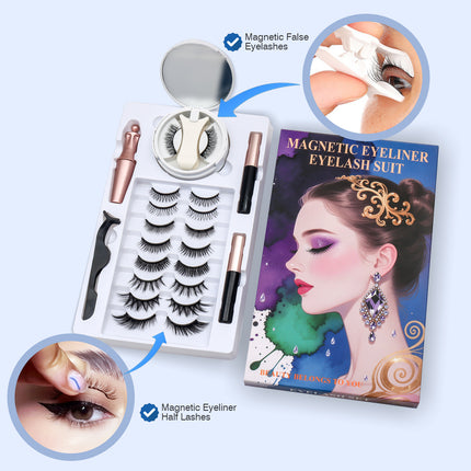 Wholesale magnetic eyeliner false eyelashes magnet false eyelashes 3D three-dimensional net red magnetic false eyelashes 3 pairs of suit