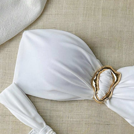 European and American 2025 New Metal Ring Tube Top Bikini Bikini Sexy Solid Color Women's Split Two-piece Set