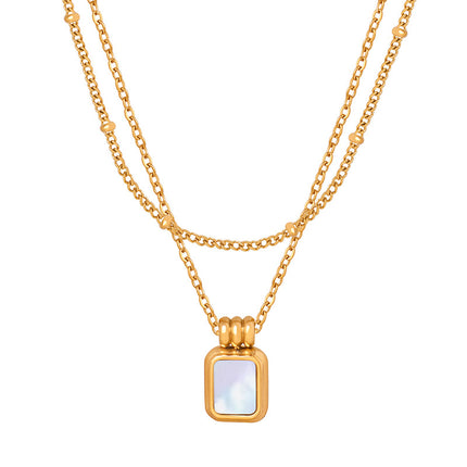 French new cross-border retro fashion all-match light luxury titanium steel plated 18K gold white mother shell pendant necklace female jewelry