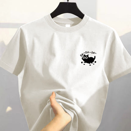 100% Pure Cotton Heavyweight Summer Short-Sleeve T-Shirt for Men, Versatile Trendy Brand Casual Cartoon Print Student Half-Sleeve Top