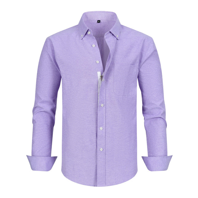 Low Price Clearance Oxford Zipper Shirt Men's Long-Sleeved Men's Business Casual Shirt Pure Color Amazon Export Style