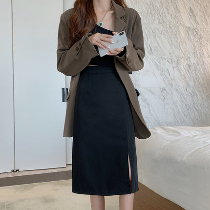 Plus size fat mm22A-line skirt black hip skirt 20 new fashion skirt women's split mid-length autumn high waist