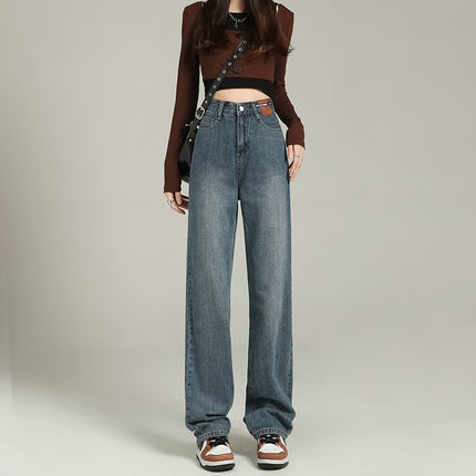 Vintage Wide-Leg Jeans for Women, Spring 2025 New Style, High-Waisted, Petite, Slimming, Straight-Leg, Loose, Floor-Length Pants