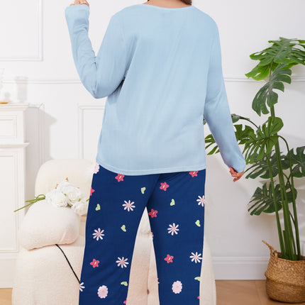 Foreign trade European and American pajamas women's cute printed long sleeve autumn and winter home clothes two-piece set can be worn cross-border wholesale