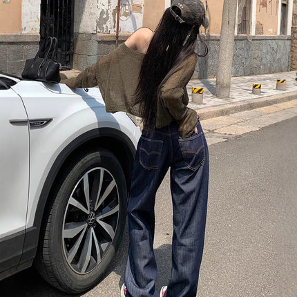 Denim Blue American Loose Wide-Leg Pants for Women 2025 Summer and Autum Thin Draped Floor-Length Casual Jeans for Women