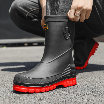 Cross-border Fashion Rain Boots Men's Mid-barrel All-match Thick-soled Waterproof Shoes Outdoor Fishing Kitchen Anti-slip Rubber Shoes Outer Wear Rain Boots